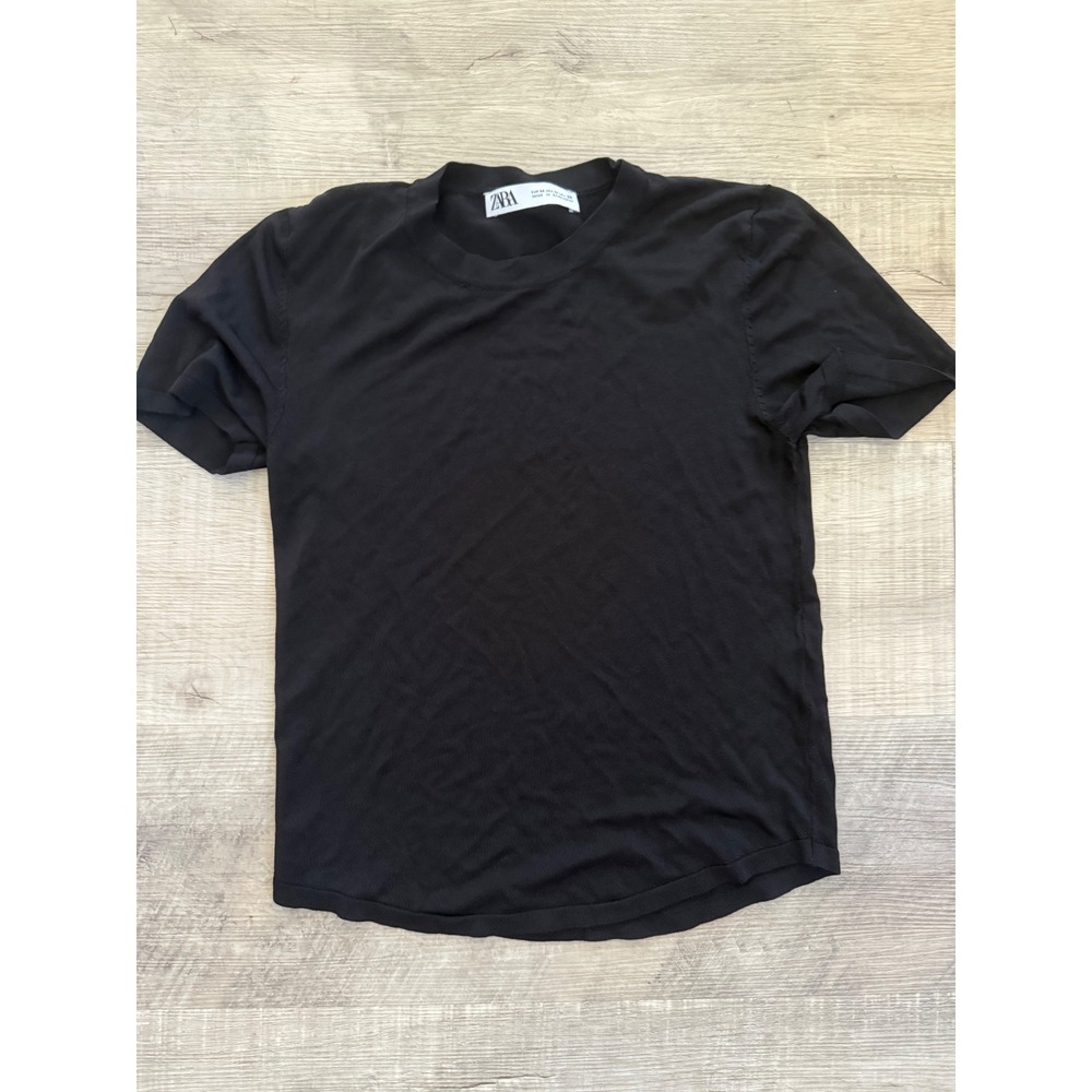 Zara Black Knit Short Sleeve Top - Size Medium - Soft Viscose Blend